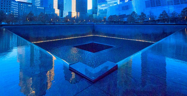 The 9/11 Memorial at the site of the former World Trade Center complex. © john mcsporran (CC BY 2.0)