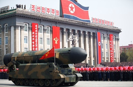 A North Korean missile is paraded during an April 15, 2017, military parade to celebrate the 105th birth anniversary of Kim Il Sung. © GettyImages