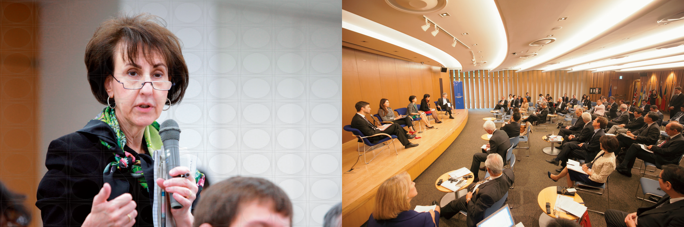 Since 2012, the Tokyo Foundation has been co-organizing Trilateral Forum Tokyo for dialogue among Japanese, US, and European opinion-makers, such as former US Trade Representative Charlene Barshefsky, left. (Photos by Masashi Yoshita (left) and Seiya Kawamoto)