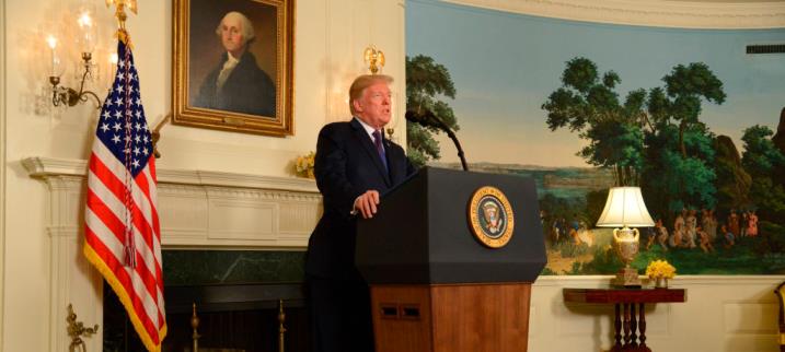 President Trump announces military action against Syria at the White House on April 13, 2018. (©Mike Theiler-Pool/Getty Images)